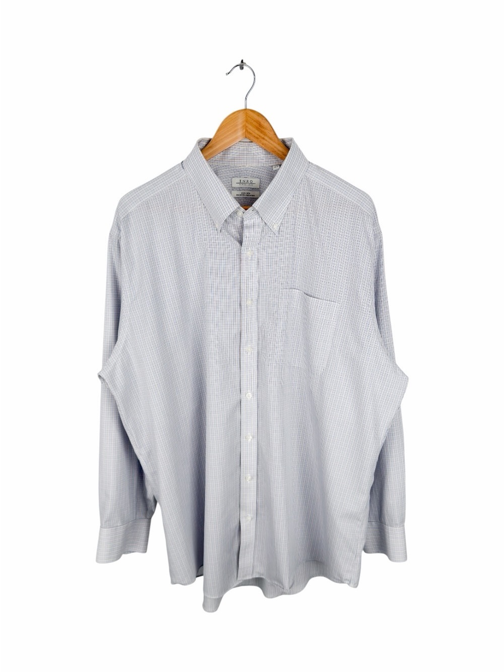Enro Men's 18 34/35 Dress Shirt Blue Yellow Check Non-Iron Cotton Button Down - Picture 2 of 9